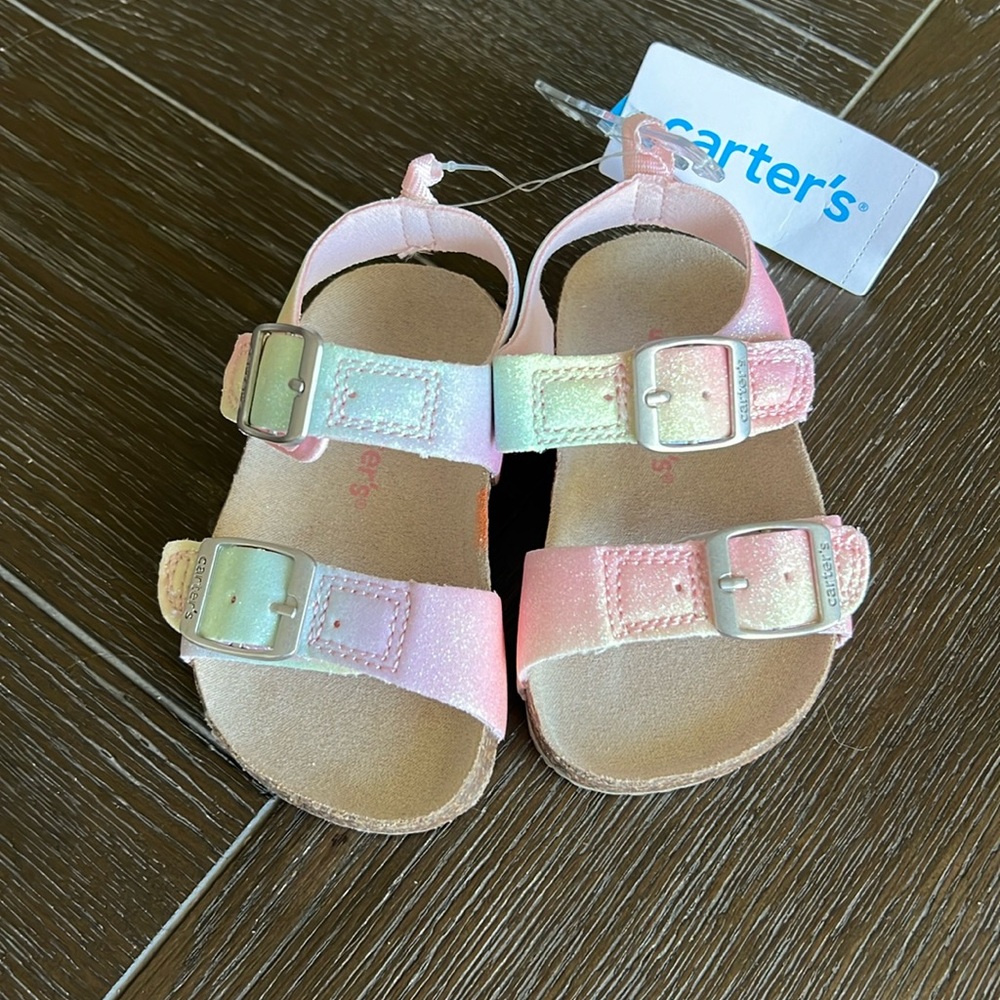 Carters rainbow pastel sandals with Velcro straps. Baby girl size 5 nwt
